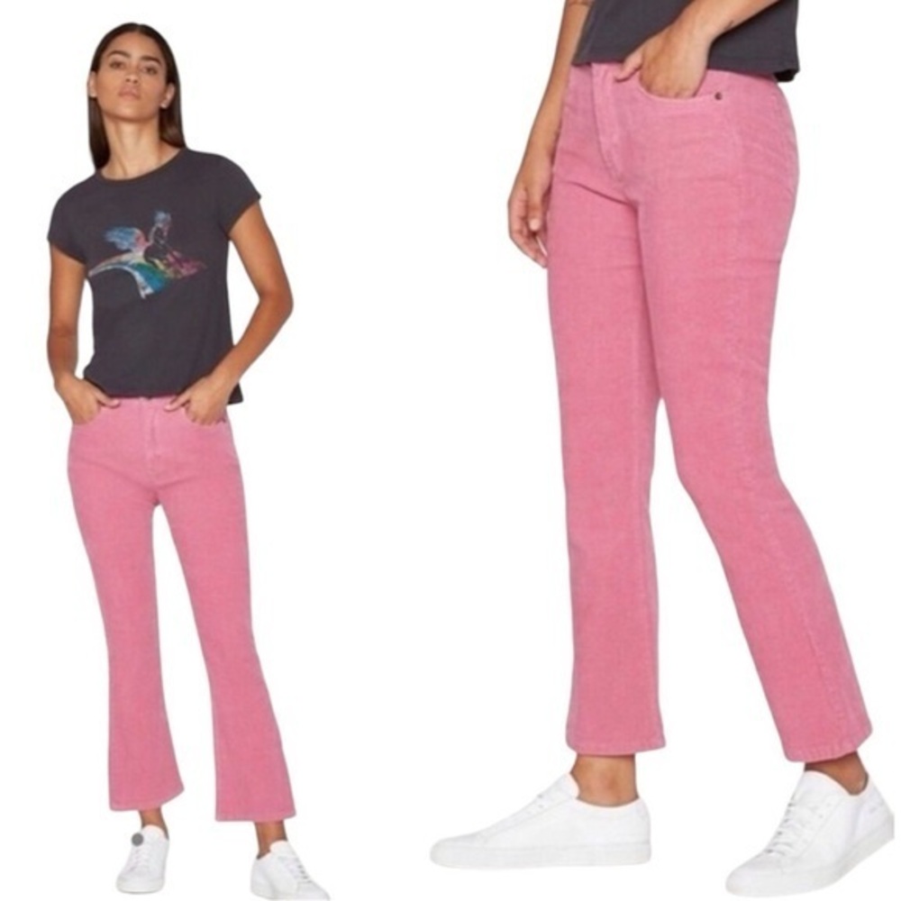 Pam & Gela Corduroy High Rise Slim Crop Flare Pants size 28 in Orchid Pink
